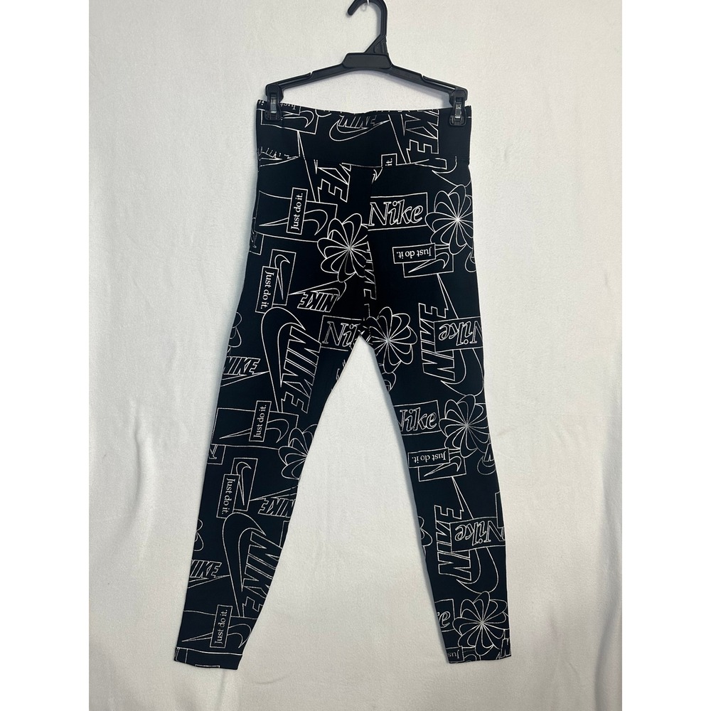Nike Womens Sportswear Graphic Leggings Black White Logo Print High Rise Medium - Picture 2 of 10